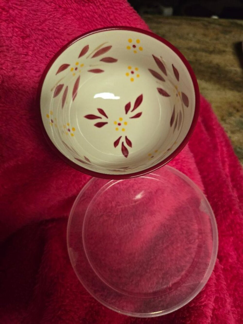 Temptations Old World Red Lazy Susan Center Bowl w/ Lid & Suction Base - Picture 3 of 5